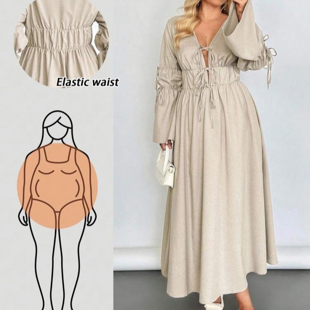 Elegant Beige Maxi Dress with Elastic Waist